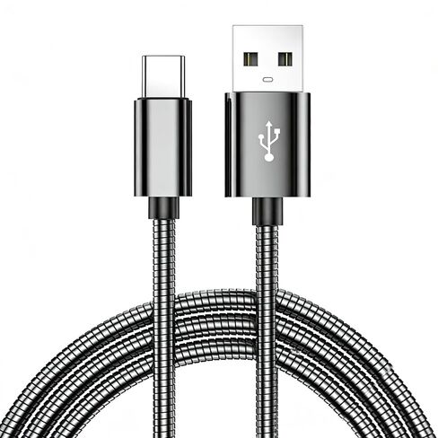 كابل USB من النوع C مضفر معدني، سلك مقاوم للمضغ للحيوانات الأليفة، شاحن سريع من النوع C، كابل شحن USB-A إلى USB-C متين بطول 1 متر لهاتف Samsung Galaxy S23 S24 S21 S20+ S10 A51 Note PS5 Pixel Controller (فضي) in Kuwait