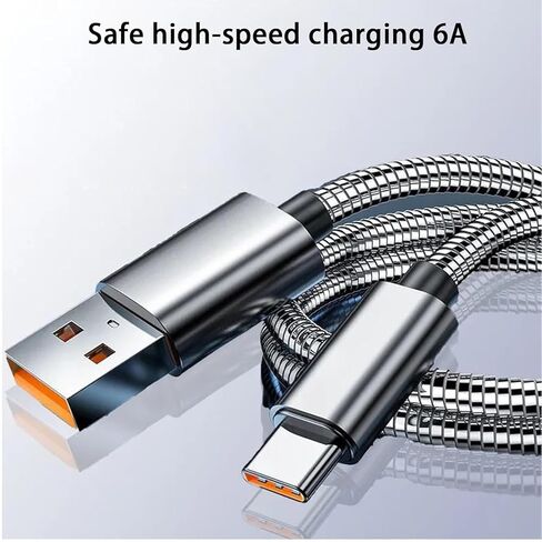 كابل USB من النوع C مضفر معدني، سلك مقاوم للمضغ للحيوانات الأليفة، شاحن سريع من النوع C، كابل شحن USB-A إلى USB-C متين بطول 1 متر لهاتف Samsung Galaxy S23 S24 S21 S20+ S10 A51 Note PS5 Pixel Controller (فضي) in Kuwait