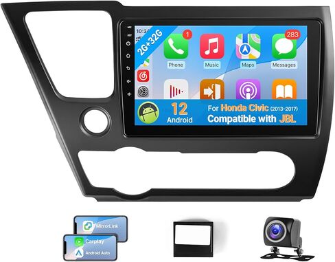 راديو سيارة Leadfan Android لسيارة Honda Civic 2013 2014 2015 2016 2017 متوافق مع JBL Wireless CarPlay Android Auto، شاشة لمس IPS مقاس 9 بوصة مع بلوتوث WiFi GPS Navi SWC MirrorLink كاميرا احتياطية MIC in Kuwait