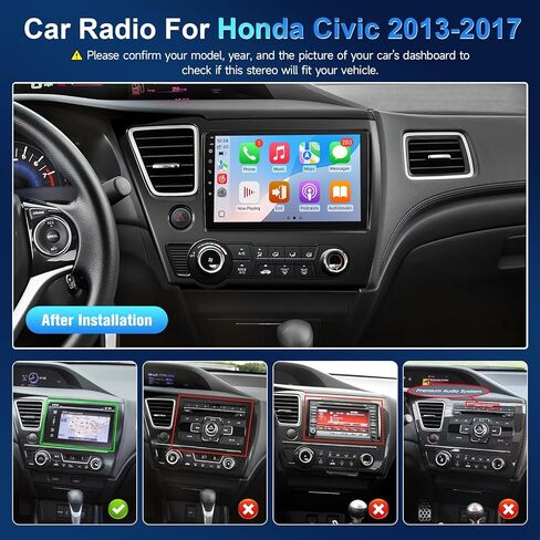 راديو سيارة Leadfan Android لسيارة Honda Civic 2013 2014 2015 2016 2017 متوافق مع JBL Wireless CarPlay Android Auto، شاشة لمس IPS مقاس 9 بوصة مع بلوتوث WiFi GPS Navi SWC MirrorLink كاميرا احتياطية MIC in Kuwait