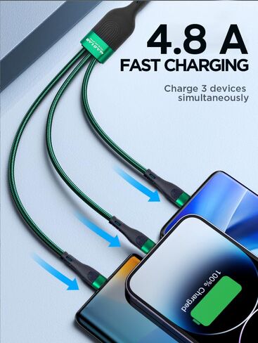 M A D LAB Multi Charging Cable; 100W Fast Charging; 480Mbps Data (Type C); Nylon Braided; 4;3 Ft USB C to USB C; USB C to Micro USB; USB C to Lightning Cable for iPhone; iPad; Android; Laptop; Tablet in Kuwait