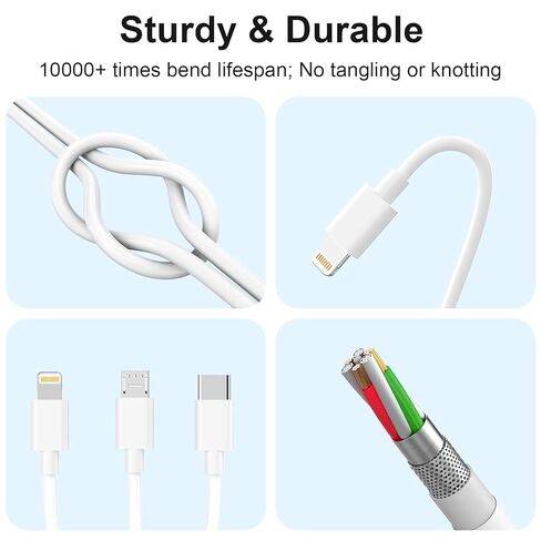كابل شحن متعدد 3 في 1 USB عالمي لشحن iPhone، نوع C + Micro USB + كابل شحن Lightning سلك مجدول من النايلون محول شاحن هاتف لهاتف iPhone iPad Samsung Pixel Android Huawei(6FT) in Kuwait