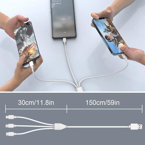 كابل شحن متعدد 3 في 1 USB عالمي لشحن iPhone، نوع C + Micro USB + كابل شحن Lightning سلك مجدول من النايلون محول شاحن هاتف لهاتف iPhone iPad Samsung Pixel Android Huawei(6FT) in Kuwait
