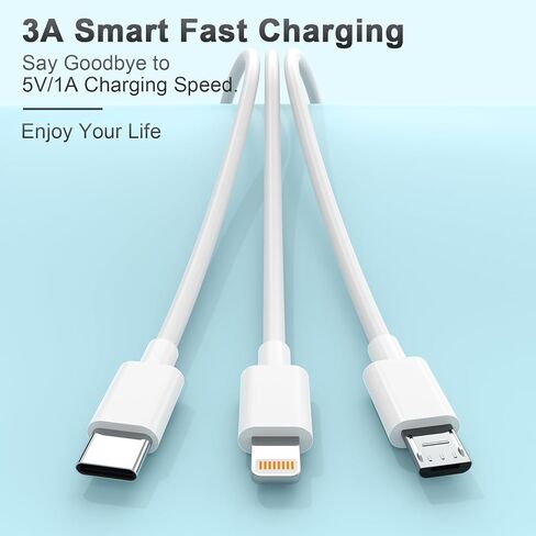 كابل شحن متعدد 3 في 1 USB عالمي لشحن iPhone، نوع C + Micro USB + كابل شحن Lightning سلك مجدول من النايلون محول شاحن هاتف لهاتف iPhone iPad Samsung Pixel Android Huawei(6FT) in Kuwait
