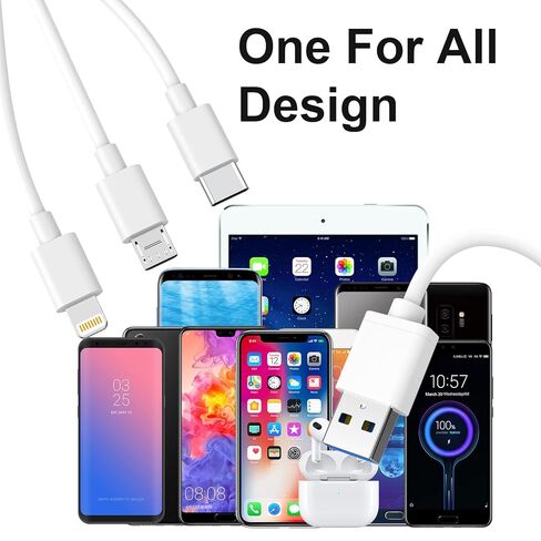 كابل شحن متعدد 3 في 1 USB عالمي لشحن iPhone، نوع C + Micro USB + كابل شحن Lightning سلك مجدول من النايلون محول شاحن هاتف لهاتف iPhone iPad Samsung Pixel Android Huawei(6FT) in Kuwait