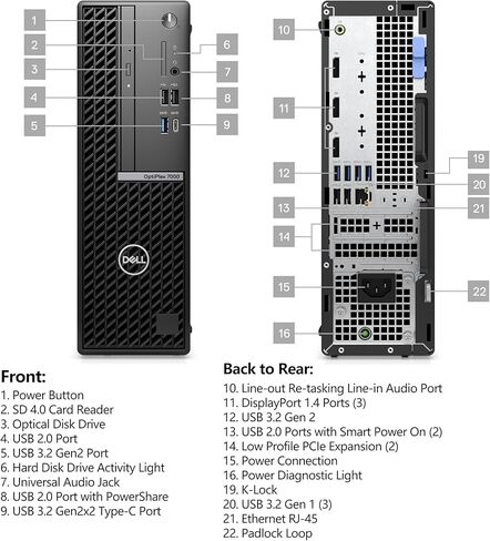 Dell OptiPlex 7000 SFF Small Form Factor Business Desktop Computer, 12th Gen Intel 12-Core i7-12700, 32GB DDR4 RAM, 1TB PCIe SSD, DVDRW, WiFi 6, Bluetooth, Keyboard and Mouse, Windows 11 Pro (Renewed) in Kuwait