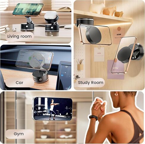 Foldable Magnetic Vacuum Phone Holder, 180° Adjustable Car Mount with Electric Suction, Universal Hands-Free Stand for Car Dashboard Gym Mirror Kitchen in Kuwait