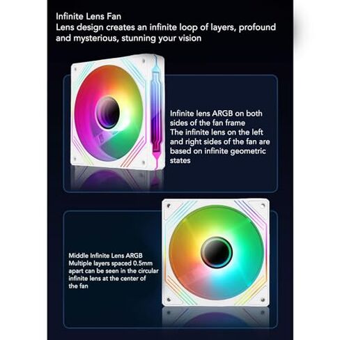 مروحة ARGB PWM مقاس 140 مم، مروحة تبريد هادئة مزودة بمصابيح LED ثلاثية الأطراف قابلة للتخصيص لعلبة الكمبيوتر والمبرد السائل، مقاس 140 × 140 × 25 مم (أبيض) in Kuwait