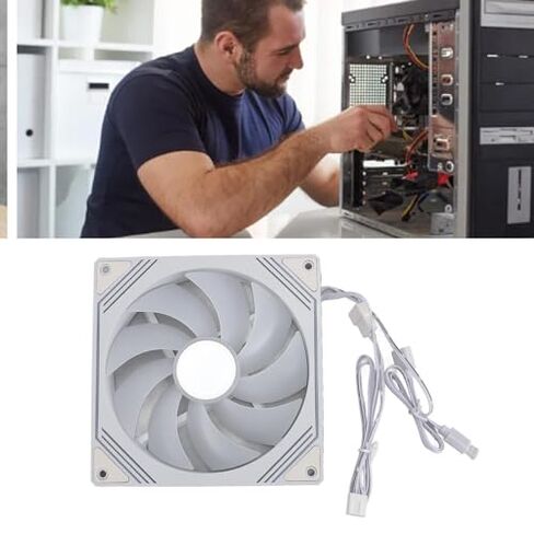 مروحة ARGB PWM مقاس 140 مم، مروحة تبريد هادئة مزودة بمصابيح LED ثلاثية الأطراف قابلة للتخصيص لعلبة الكمبيوتر والمبرد السائل، مقاس 140 × 140 × 25 مم (أبيض) in Kuwait