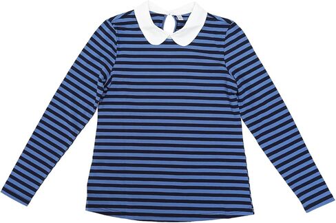 Allegra K Women's Contrast Collar Long Sleeves Peter Pan Collar Striped Blouse Top in Saudi Arabia