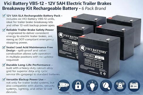 Vici Battery VB5-12 - 12V 5AH مجموعة فرامل المقطورة الكهربائية القابلة لإعادة الشحن - 6 عبوات من منتجات العلامة التجارية in Kuwait