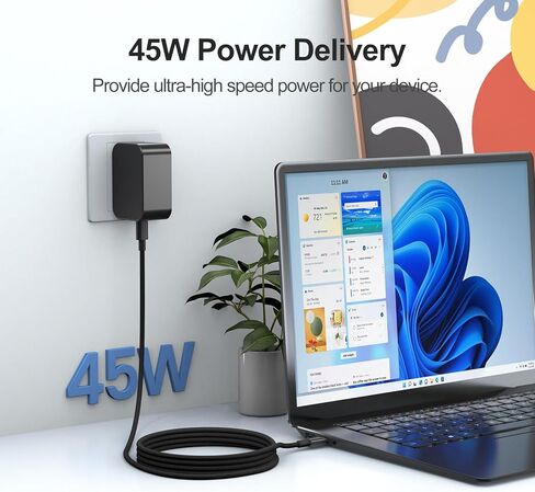 شاحن USB-C بقدرة 45 وات متوافق مع محول الطاقة Surface pro 10/X/11/12، متوافق مع محول الطاقة للكمبيوتر المحمول والكمبيوتر اللوحي Microsoft Surface من النوع C in Kuwait