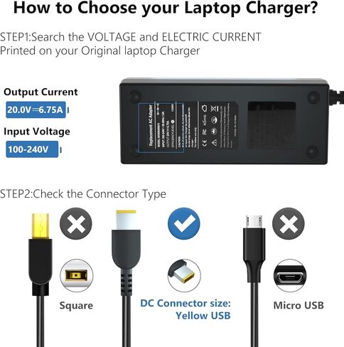 مزود طاقة بطرف رفيع بقدرة 135 وات لجهاز Lenovo ThinkPad Dock - محول تحميل كامل بدون جهد لمحطات الإرساء Thunderbolt 3/4 وUSB-C in Kuwait