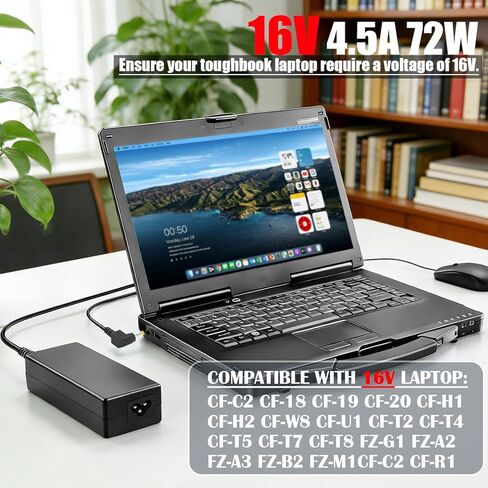 شاحن 16 فولت متوافق مع Panasonic-Toughbook CF-20 CF-18 FZ-G1 FZ-A2 FZ-A3 FZ-B2 FZ-M1 CF-19 CF-C2 CF-H1 CF-H2 CF-W8 CF-T8 CF-T7 CF-T5 CF-T2 مناسب لمحول تيار متردد للكمبيوتر المحمول Toughbook 5.5 مم in Kuwait