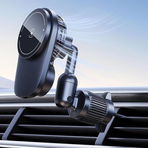 Long-arm Wireless Magnetic Car Phone Holder Mount with Cooling Fan & RGB Lights, 15W Fast Charging Auto-Rotate Charger for iPhone 17/16/15/14/13/12 S25 Samsung Google, Car Air Vent Mount in Saudi Arabia