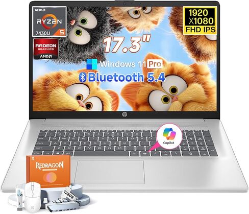 كمبيوتر محمول HP 2026 مقاس 17 بوصة لطلاب الأعمال، Windows 11 Pro، ذاكرة الوصول العشوائي 16 جيجابايت، 1 تيرابايت SSD، AMD Ryzen 5 7430U، شاشة 17.3 بوصة مضادة للتوهج FHD IPS، رسومات AMD Radeon، مفتاح مساعد، بلوتوث 5.4، مع ملحقات in Kuwait