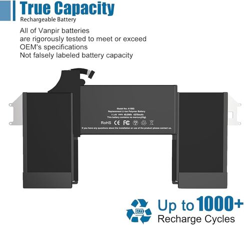 A1965 Laptop Battery Replacement for MacBook Air 13" Retina (2018 2019, Early 2020) EMC 3184 3302 MRE82 MRE92 MVFH2 MWTJ2 MVH22 MacBookAir8,1 8,2 9,1 Series A1932 A2179 11.4 V 55 Wh 4800 mAh in Kuwait