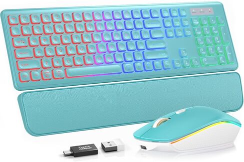 مجموعة لوحة مفاتيح وماوس لاسلكية، إضاءة خلفية RGB، حروف قابلة لإعادة الشحن والإضاءة، حجم كامل، كتابة ناعمة، وضع السكون، مجموعة لوحة مفاتيح هادئة 2.4 جيجا هرتز لأجهزة Mac، Windows، الكمبيوتر المحمول، الكمبيوتر الشخصي، Trueque KM42Pro in Kuwait