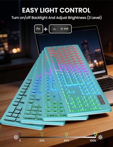 مجموعة لوحة مفاتيح وماوس لاسلكية، إضاءة خلفية RGB، حروف قابلة لإعادة الشحن والإضاءة، حجم كامل، كتابة ناعمة، وضع السكون، مجموعة لوحة مفاتيح هادئة 2.4 جيجا هرتز لأجهزة Mac، Windows، الكمبيوتر المحمول، الكمبيوتر الشخصي، Trueque KM42Pro in Kuwait