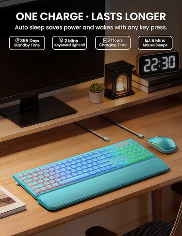 مجموعة لوحة مفاتيح وماوس لاسلكية، إضاءة خلفية RGB، حروف قابلة لإعادة الشحن والإضاءة، حجم كامل، كتابة ناعمة، وضع السكون، مجموعة لوحة مفاتيح هادئة 2.4 جيجا هرتز لأجهزة Mac، Windows، الكمبيوتر المحمول، الكمبيوتر الشخصي، Trueque KM42Pro in Kuwait