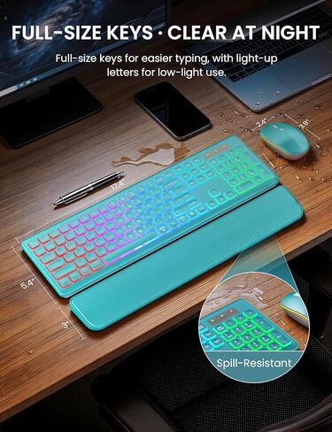 مجموعة لوحة مفاتيح وماوس لاسلكية، إضاءة خلفية RGB، حروف قابلة لإعادة الشحن والإضاءة، حجم كامل، كتابة ناعمة، وضع السكون، مجموعة لوحة مفاتيح هادئة 2.4 جيجا هرتز لأجهزة Mac، Windows، الكمبيوتر المحمول، الكمبيوتر الشخصي، Trueque KM42Pro in Kuwait