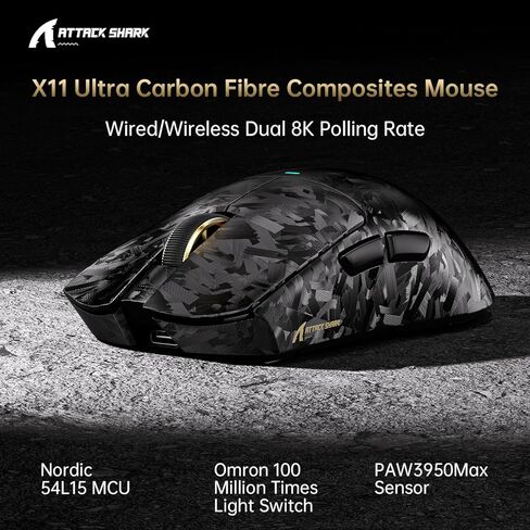 مجموعة ألعاب X68 HE وX11 ULTRA Pro: لوحة مفاتيح ذات محور مغناطيسي بسرعة 8000 هرتز وماوس لاسلكي ثلاثي الأوضاع من ألياف الكربون 59 جرام، PAW3950MAX 42K DPI، Nordic 54L15، لمسات CNC مطلية بالذهب، محيط أسود in Kuwait