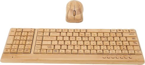 GOWENIC 2.4G Wireless Keyboard Mouse Combo Handcrafted Full Bamboo Construction Ergonomic Keyboard Mouse Set with USB Receiver for Home Office Desktop Laptop Use in Kuwait