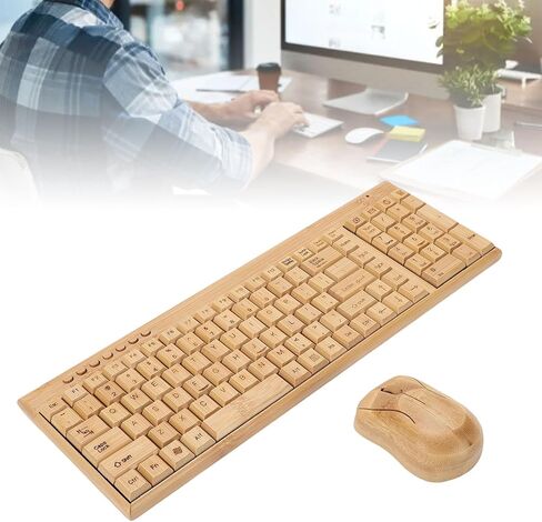GOWENIC 2.4G Wireless Keyboard Mouse Combo Handcrafted Full Bamboo Construction Ergonomic Keyboard Mouse Set with USB Receiver for Home Office Desktop Laptop Use in Kuwait