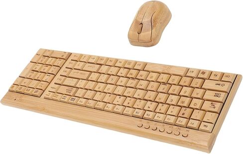 GOWENIC 2.4G Wireless Keyboard Mouse Combo Handcrafted Full Bamboo Construction Ergonomic Keyboard Mouse Set with USB Receiver for Home Office Desktop Laptop Use in Kuwait