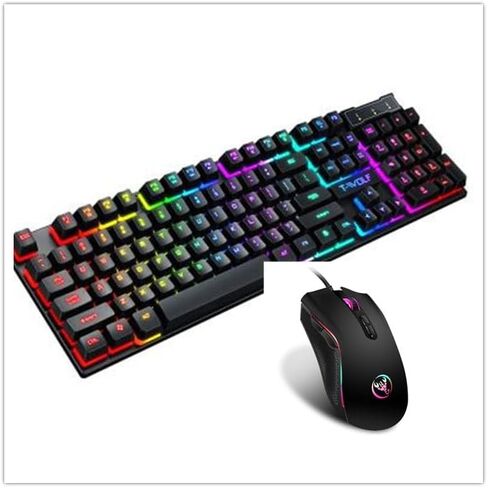 مجموعة لوحة مفاتيح وماوس سلكية للألعاب RGB، ومنفذ USB، وتصميم مفتاح عائم مع إضاءة خلفية بألوان قوس قزح in Kuwait
