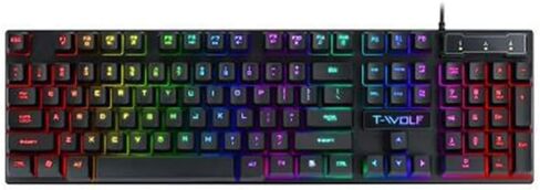 مجموعة لوحة مفاتيح وماوس سلكية للألعاب RGB، ومنفذ USB، وتصميم مفتاح عائم مع إضاءة خلفية بألوان قوس قزح in Kuwait