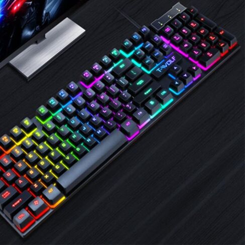 مجموعة لوحة مفاتيح وماوس سلكية للألعاب RGB، ومنفذ USB، وتصميم مفتاح عائم مع إضاءة خلفية بألوان قوس قزح in Kuwait