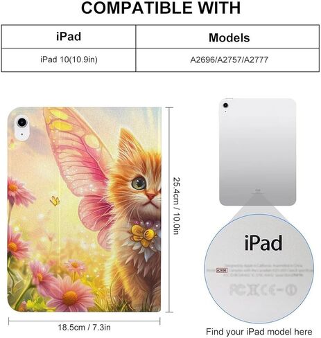 Cat Angelswings Slim Fit Tablet Case Protective Stand Cover Shell Compatible with iPad 10代 (10.9in) in Kuwait