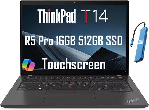 Lenovo ThinkPad T14 Business Laptop (14" FHD+ Touchscreen, AMD Ryzen 5 PRO 6650U (>Intel i7-1165G7), 16GB RAM, 512GB SSD), Backlit, Fingerprint, 1080p Webcam, Wi-Fi 6E, IST HUB, Win 11 Pro in Saudi Arabia