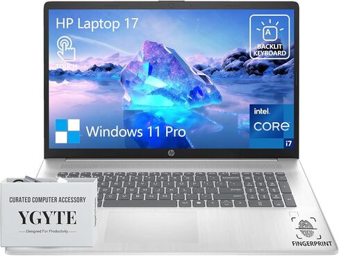 HP 17 Inch Touchscreen Laptop Computer, 17.3" HD+ Touch Screen Business Laptop PC, Intel Core i7, 64GB RAM 2TB SSD, Windows 11 Pro, Backlit 10 Key|Fingerprint Reader in Kuwait