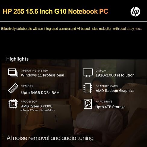 HP 255 الرفيق المثالي للكمبيوتر المحمول | شاشة عالية الدقة مقاس 15.6 بوصة | ذاكرة وصول عشوائي (RAM) سعة 16 جيجابايت | معالج AMD Ryzen 3 المدعوم بالذكاء الاصطناعي | HDMI | النوع C | SSD سعة 1 تيرابايت | عمر بطارية ممتد | Windows 11 Home | طاقة بأسعار معقول in Kuwait