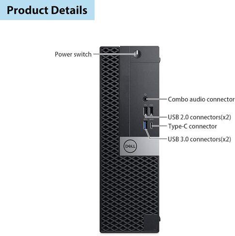 سطح المكتب Dell Optiplex 7050 SFF، Windows 11 Pro، ذاكرة الوصول العشوائي 8 جيجابايت، 256 جيجابايت SSD، Core i7-7700 3.6 جيجا هرتز 8 خيوط، USB WiFi+BT، لوحة مفاتيح، ماوس، بدون DVD (متجدد) in Kuwait