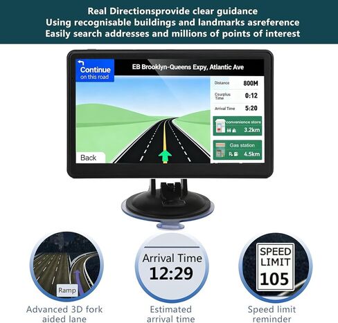 Car GPS Navigation, 7 inch Touch Screen with 2026 Map, Voice Turn Direction Guidance, Support Speed and Red Light Warning, Pre-Installed North America Lifetime Map Free Update in Kuwait