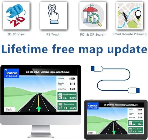 Car GPS Navigation, 7 inch Touch Screen with 2026 Map, Voice Turn Direction Guidance, Support Speed and Red Light Warning, Pre-Installed North America Lifetime Map Free Update in Kuwait