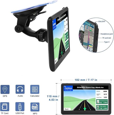 Car GPS Navigation, 7 inch Touch Screen with 2026 Map, Voice Turn Direction Guidance, Support Speed and Red Light Warning, Pre-Installed North America Lifetime Map Free Update in Kuwait