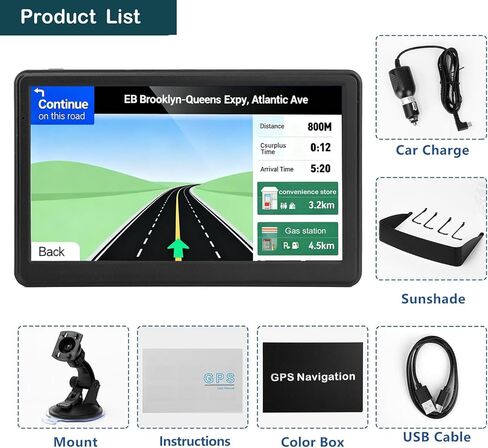 Car GPS Navigation, 7 inch Touch Screen with 2026 Map, Voice Turn Direction Guidance, Support Speed and Red Light Warning, Pre-Installed North America Lifetime Map Free Update in Kuwait