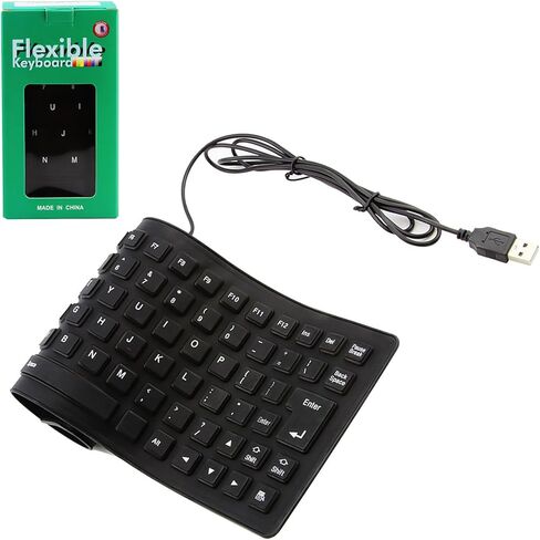 Foldable Silicone USB Wired Waterproof Portable Soft Keyboard, Roll up Compact Rubber Flexible USB Quiet Computer Keyboard, Plug and Play, for Laptop, PC, MAC, Notebook, Desktop, Travel in Kuwait