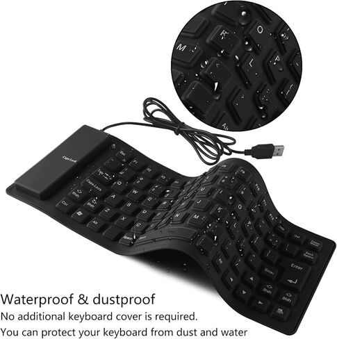 Foldable Silicone USB Wired Waterproof Portable Soft Keyboard, Roll up Compact Rubber Flexible USB Quiet Computer Keyboard, Plug and Play, for Laptop, PC, MAC, Notebook, Desktop, Travel in Kuwait