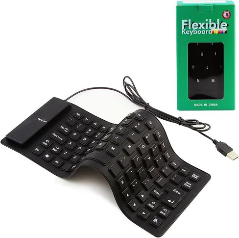 Foldable Silicone USB Wired Waterproof Portable Soft Keyboard, Roll up Compact Rubber Flexible USB Quiet Computer Keyboard, Plug and Play, for Laptop, PC, MAC, Notebook, Desktop, Travel in Kuwait