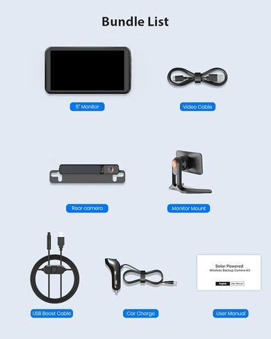نظام الكاميرا الاحتياطية اللاسلكية AUTO-VOX: شاشة مقاس 5 بوصات، وكاميرا شمسية وكابل تعزيز USB، تثبيت سريع يعمل بمنفذ USB، يحافظ على مقبس ولاعة السيارة متاحًا، للسيارة والشاحنات وسيارات الدفع الرباعي والمقطورة in Kuwait