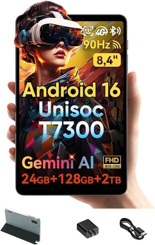 تابلت 8.4 بوصة Android 16 مع Gemini AI، Unisoc T7300 ثماني النواة 24(8+16) جيجابايت ذاكرة الوصول العشوائي 128 جيجابايت ROM 2 تيرابايت TF، FHD 90 هرتز محمول BPad T1، كاميرا 13 ميجابكسل 4G LTE وWi-Fi 6 & BT5.4 & GPS 5500 مللي أمبير مع حافظة واقية in Kuwait