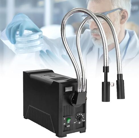 Fiber Optic Microscope Illuminator, 150W Halogen Cold Light Source, Dual Gooseneck Adjustable Aperture, Wavelength 570-900 NM, for Lab Research Scientific Experiments in Kuwait