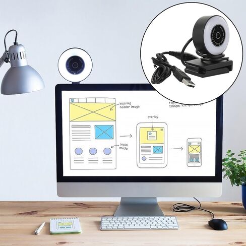 كاميرا ويب Veemoon 1080p مع ميكروفون، كاميرا كمبيوتر ذكية للتوصيل والاستخدام عبر USB لاجتماعات الفيديو والبث، ميكروفون لتقليل الضوضاء متوافق مع أجهزة الكمبيوتر المحمول وأجهزة الكمبيوتر المكتبية in Kuwait