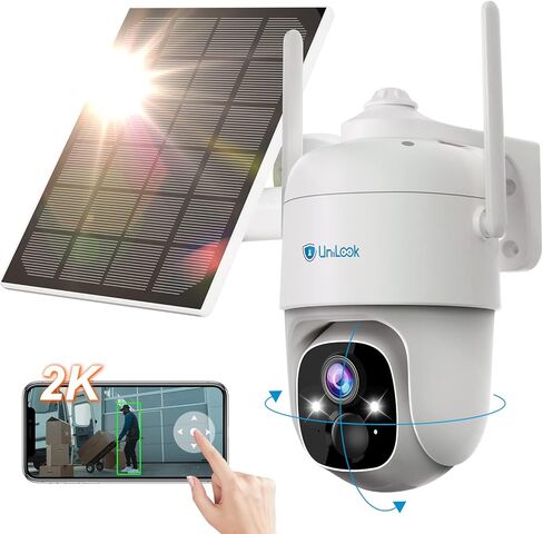 Unilook 2K Solar Wireless Security Camera Outdoor, 3MP Solar Security Cameras Wireless Outdoor Wi-Fi, 360° PTZ Solar Powered Wireless Camera, with Solar Panel & Smart AI & 2-Way Talk, Cloud/SD Storage in Kuwait