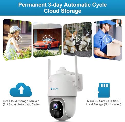 Unilook 2K Solar Wireless Security Camera Outdoor, 3MP Solar Security Cameras Wireless Outdoor Wi-Fi, 360° PTZ Solar Powered Wireless Camera, with Solar Panel & Smart AI & 2-Way Talk, Cloud/SD Storage in Kuwait